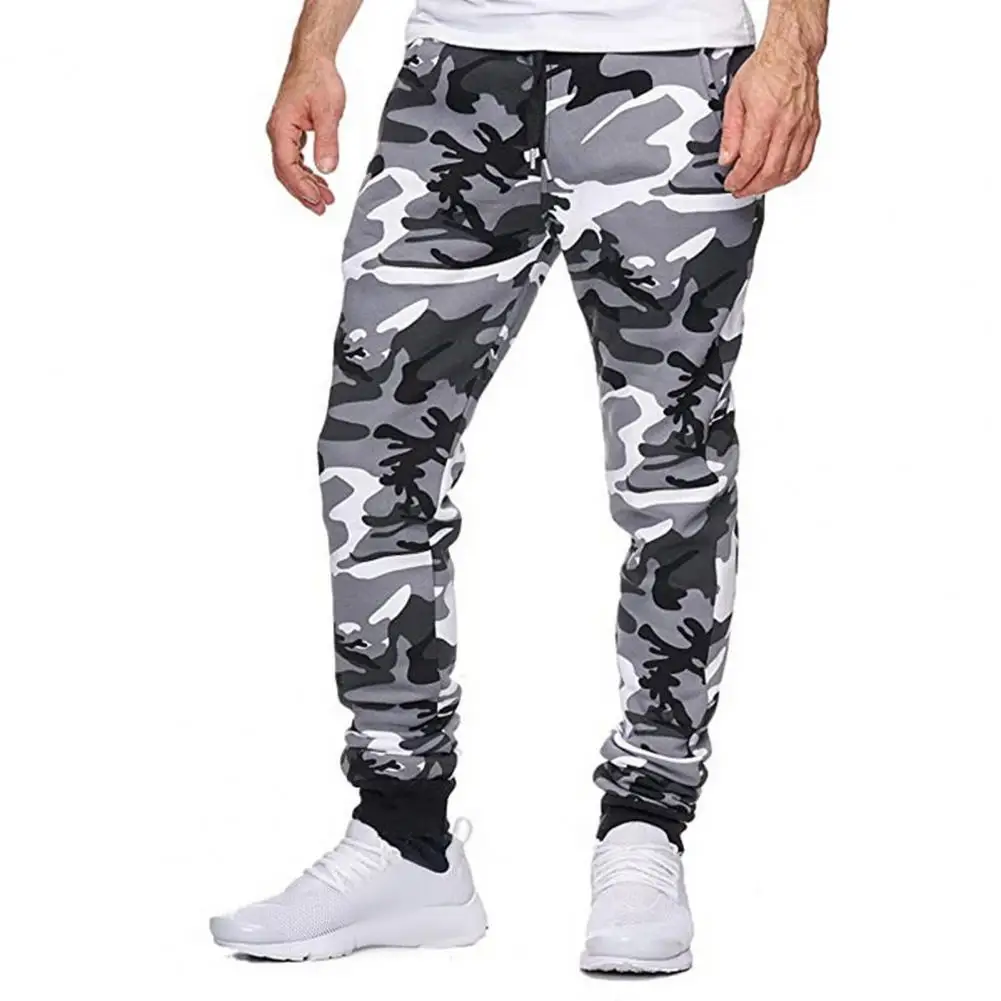

Men Sweatpants Ergonomic Design Trousers Men's Camouflage Print Drawstring Jogging Pants for Autumn Winter Sports Elastic Waist
