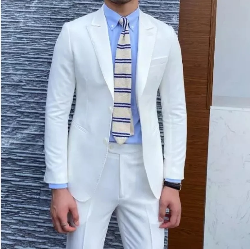 New Arrival Office Work Suit For Men Black White Blue Business Casual 2 Button Suit Costume Homme Luxe Slim Fit 2 Pieces Suit