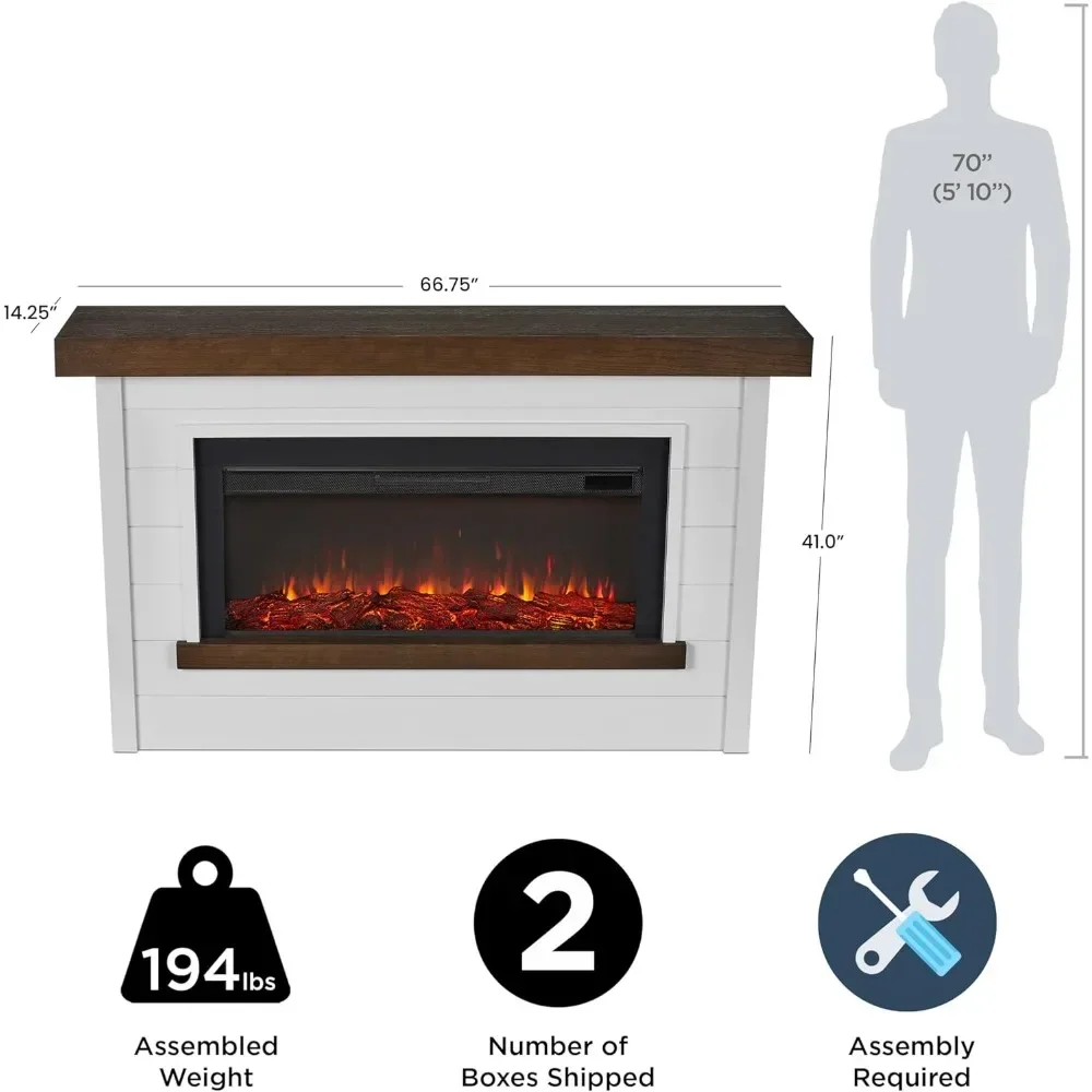 Bernice 67" Landscape Electric Fireplace with Mantel for Living Room or Bedroom, Replaceable Fireplace Insert Heater 4