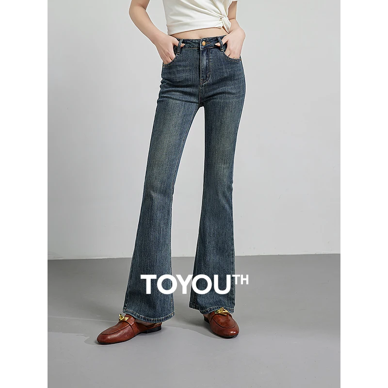 

TOYOUTH Women Jeans 2024 Summer New Flare 90'S Vintage Slim Fit Pocket Long Trouser Pants