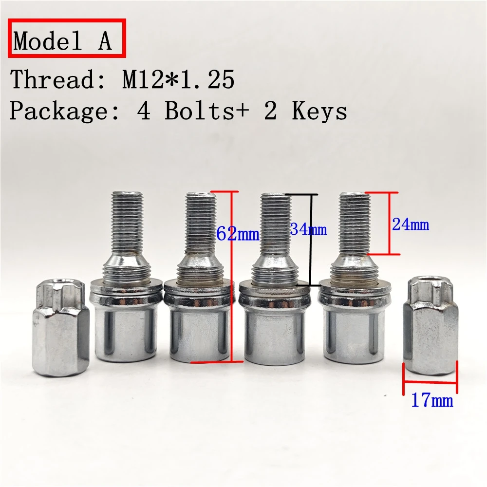 Écrous Antivol 17mm Pour Peugeot - 4 Pièces M12x1.25 Siège Plat (206, 207, 307, Etc.)