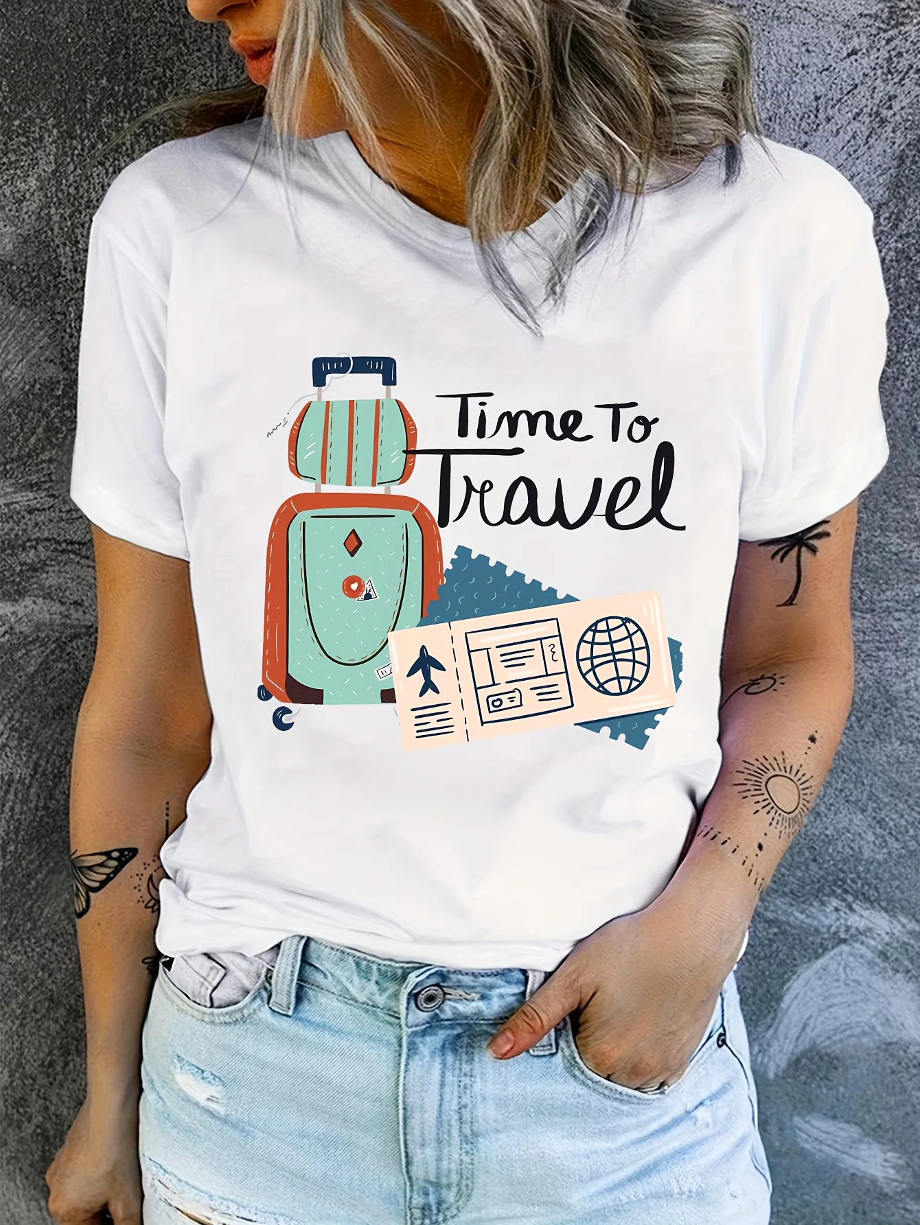 

Women's Travel Print T-shirt - Casual Short Sleeve Top for Spring & Summer