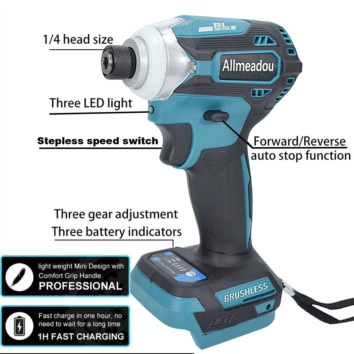 Brushless Cordless Rechargable Electric Screwdriver Impact Wrench High-speed Drill Driver + 3 LED Light For Makita Battery electric impact wrench,impact wrench,electric screwdriver,impact driver,cordless electric wrench,cordless electric hammer drill