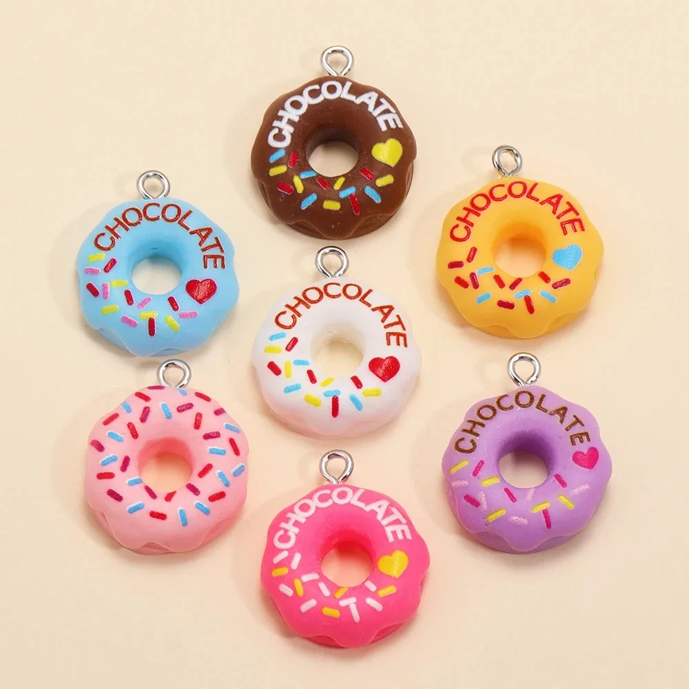 10Pcs 사랑스러운 다채로운 도넛 음식 참 장식품 귀 보석 만들기위한 3D 수지 펜던트 귀여운 키 체인 팔찌 DIY 액세서리 공급