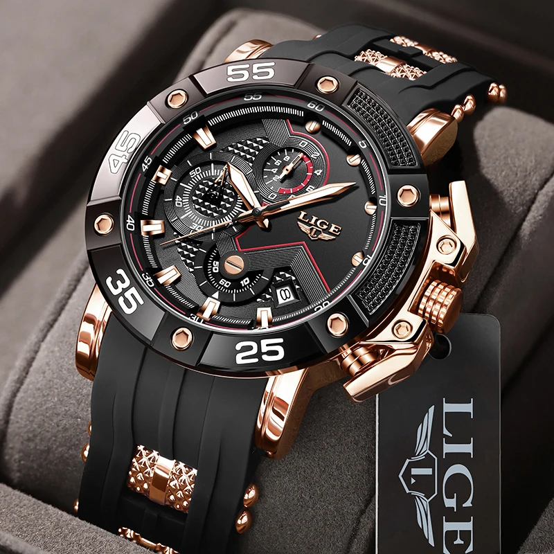 LIGE New Men's Quartz Wristwatch Fashion Silicone Sports Military Watches For Men Original Brand Luxury Waterproof Chronograph