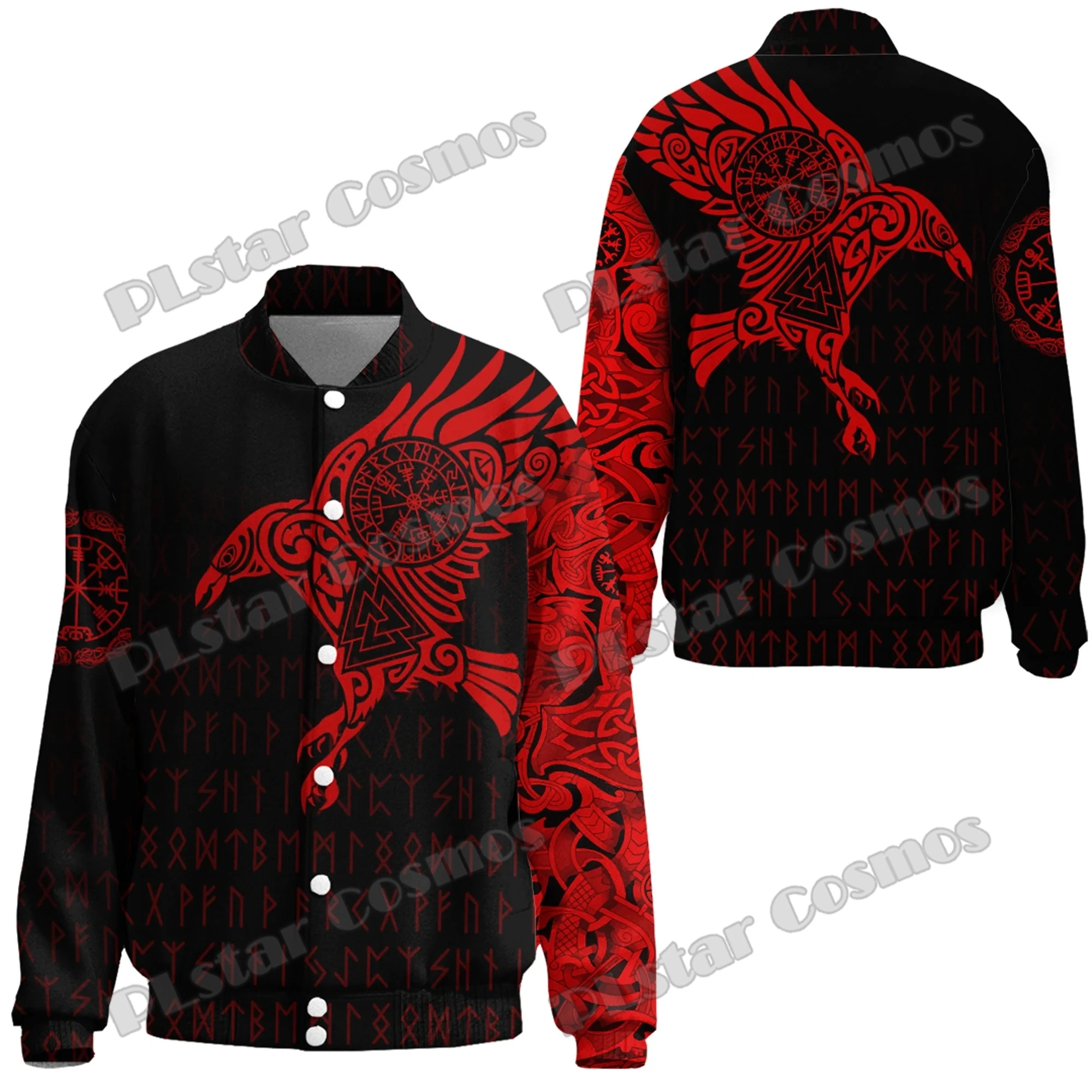 The Raven Of Odin Tattoo Red 3D Printed Fashion Men's Thicken Stand-Collar Jacket Unisex Casual Winter Baseball Jacket FX45