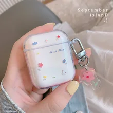 

Cute Fresh Flower Earphone Case For AirPods 1 2 Pro Case Transparent TPU Air pods 3 Bluetooth Earphone Charging Box With Keyring