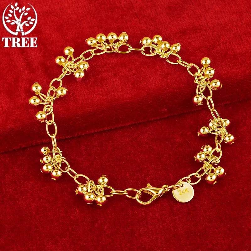 

ALITREE 24K Yellow Gold Smooth Grape Beads Chain Bracelet For Woman Fashion Jewelry Lady Party Wedding Birthday Cute Bangle Gift