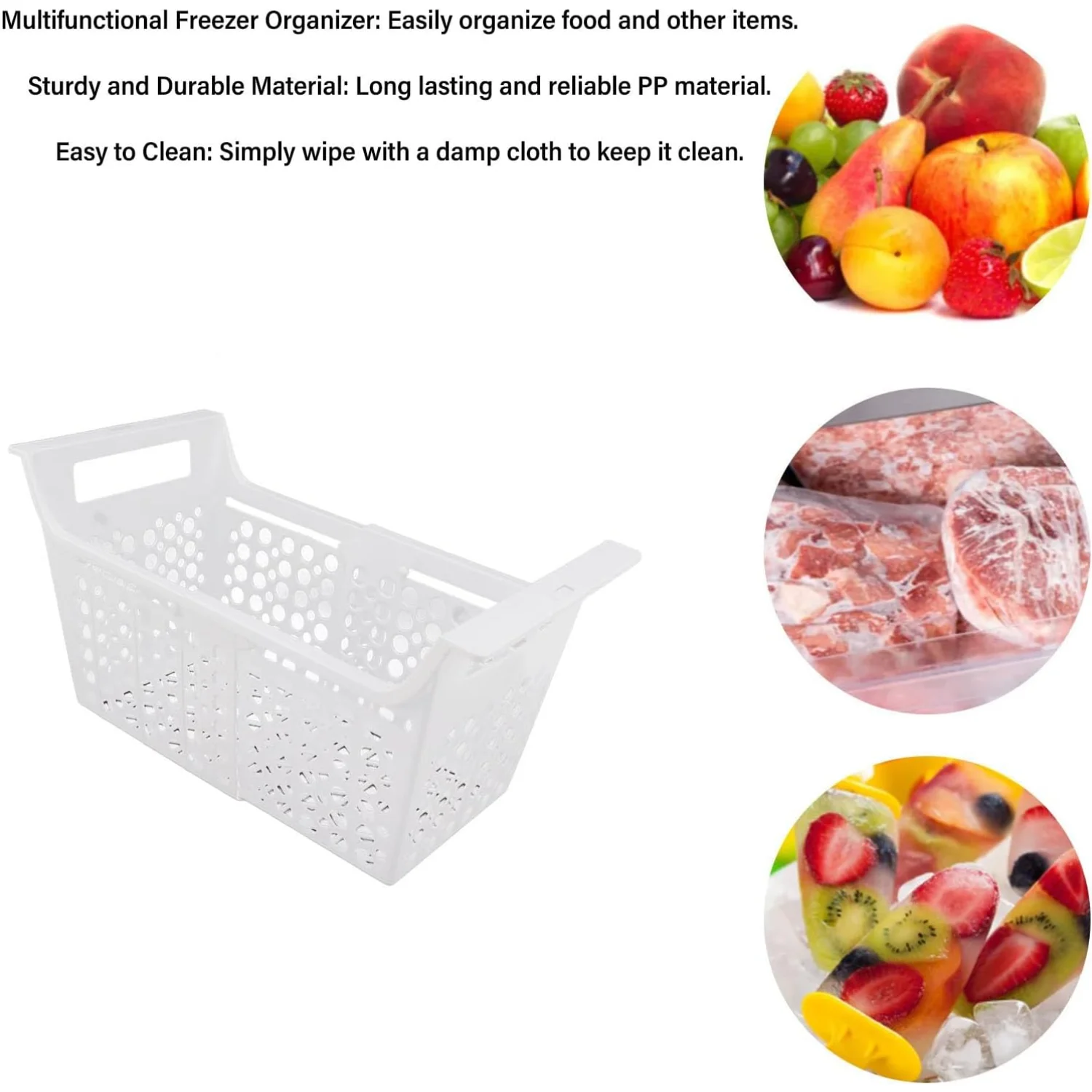 Freezer Baskets for Chest Freezer PP Heavy Load Deep Freezer Organizer Bins Expandable with Handle Chest Accessory
