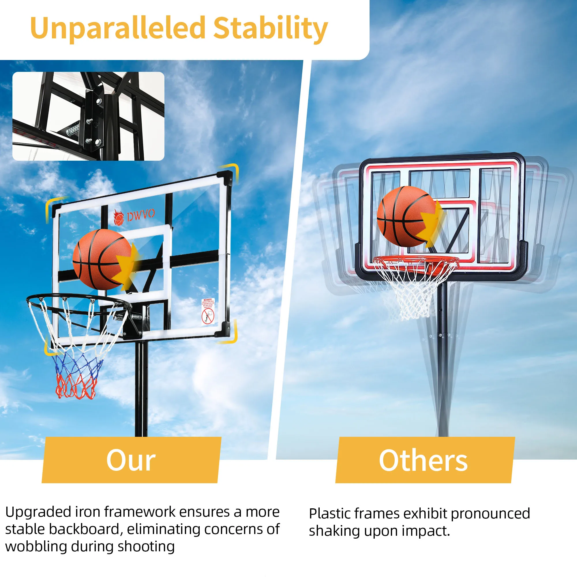 Portable Basketball Hoop 4.4-10FT Height Adjustable Upgrade Backboard Outdoor