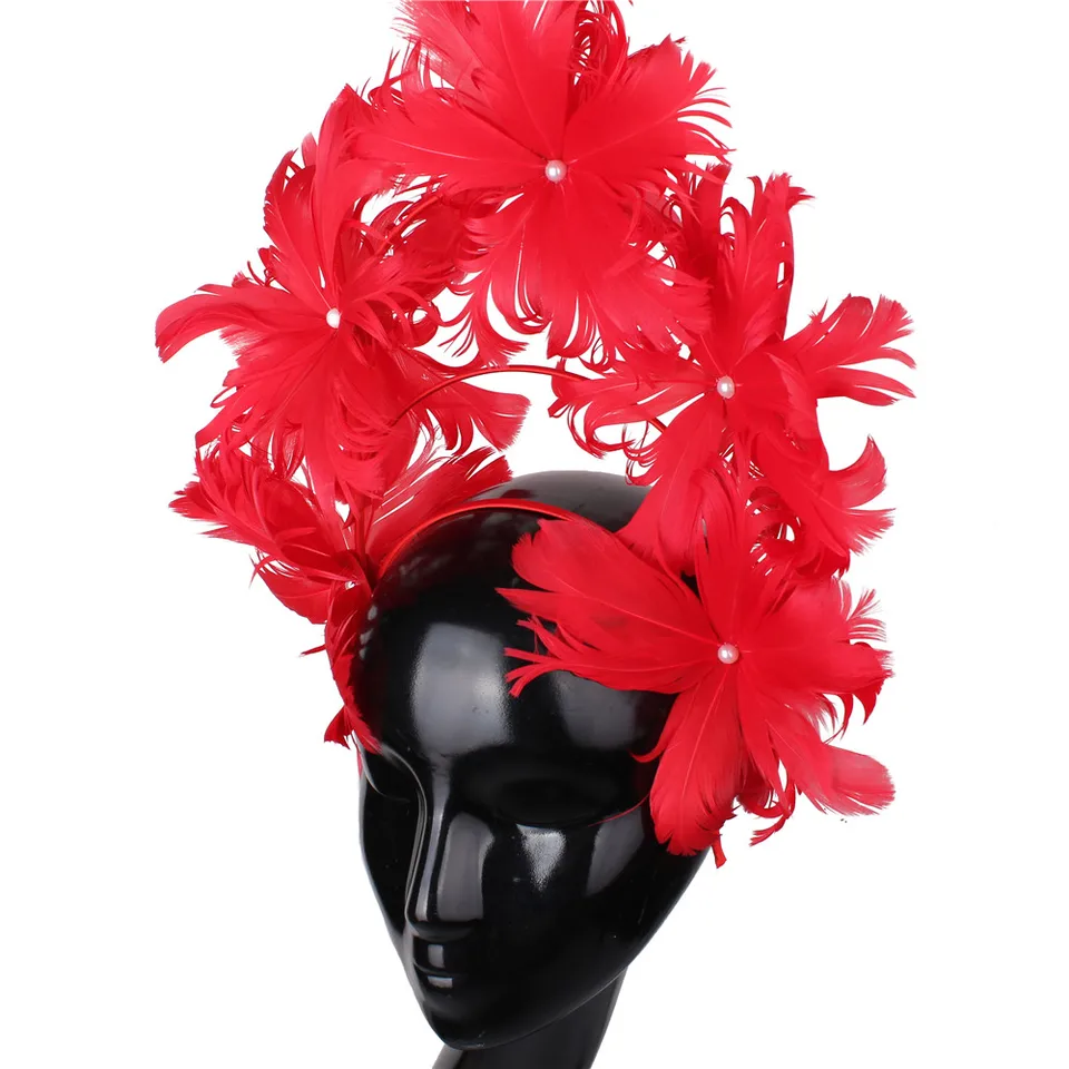Cappello Fascinator da donna imazione lino piuma Tea