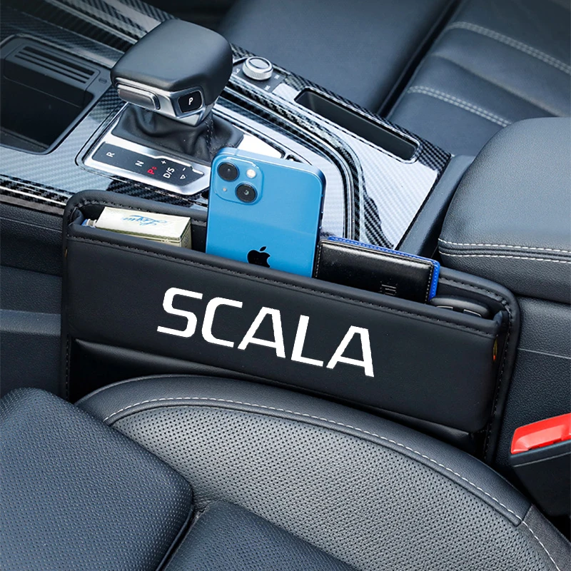 

For SKODA SCALA Car Seat Gap Crevice Organizer Leather Storage Box Car Accessories