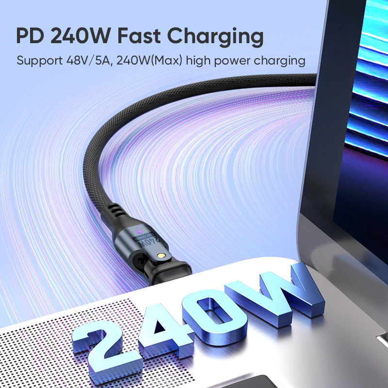 Ultra High-Speed 240W 5A USB-C to USB-C Charging Cable with 180-Degree Flex Charger