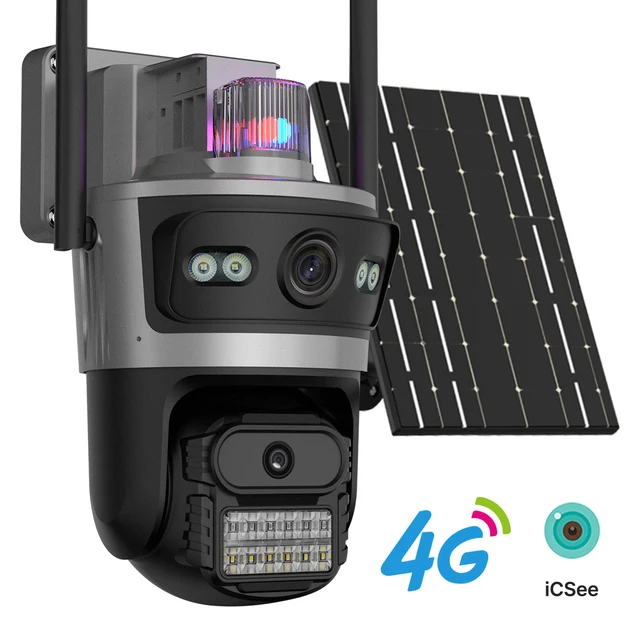 Caméra solaire 4G AOV extérieure, 3 écrans, suivi automatique, surveillance de sécurité, alerte en temps réel, vision nocturne intelligente, moniteur iCsee 1