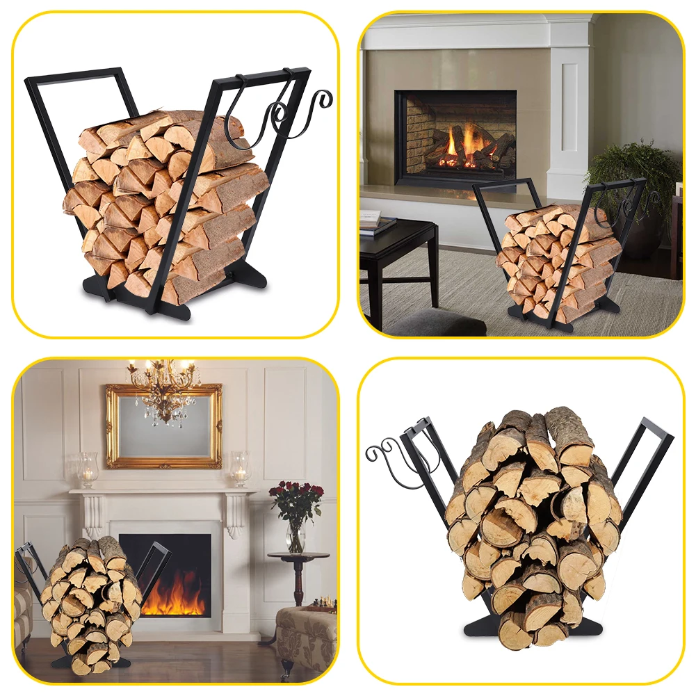 Firewood Storage Rack Indoor Outdoor Heavy Duty Firewood Holder Wood Log Rack With Detachable Side Hook firewood storage rack