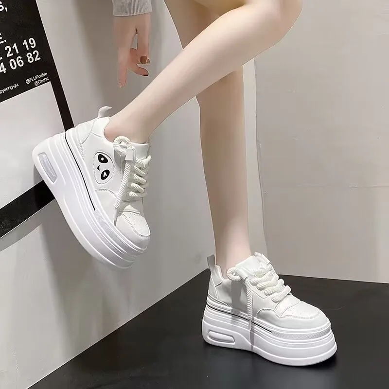 9cm Suede Genuine Leather Women Vulcanized Shoes Platform Wedge Skate Boarding Brand Heels Casual Stable Shoes Zapatos De Mujer