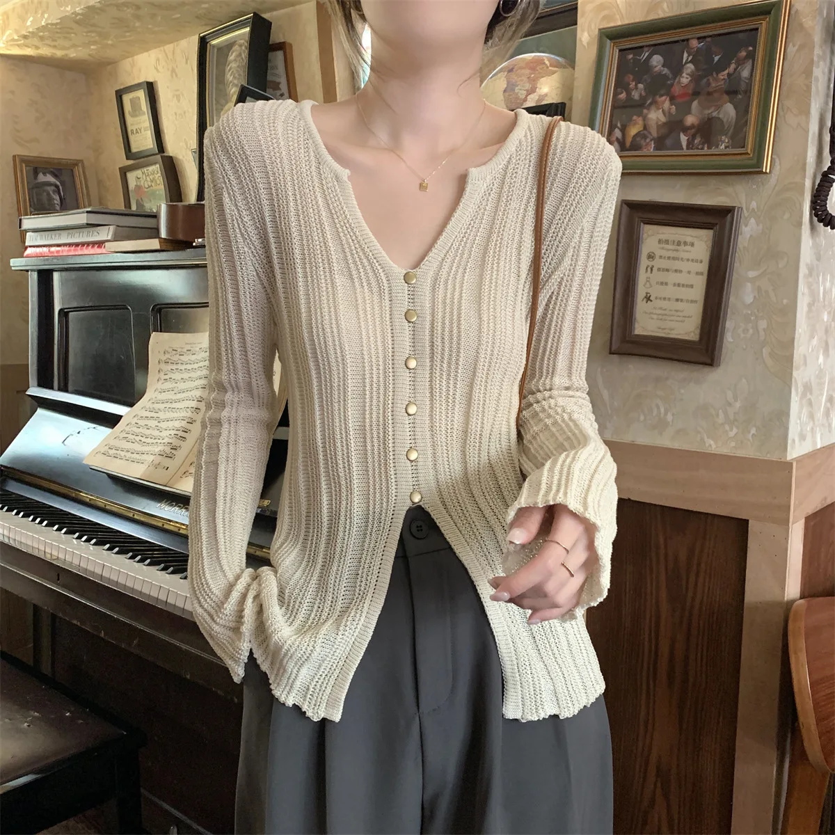 Women Long Sleeve Knitted Sweater Cardigan