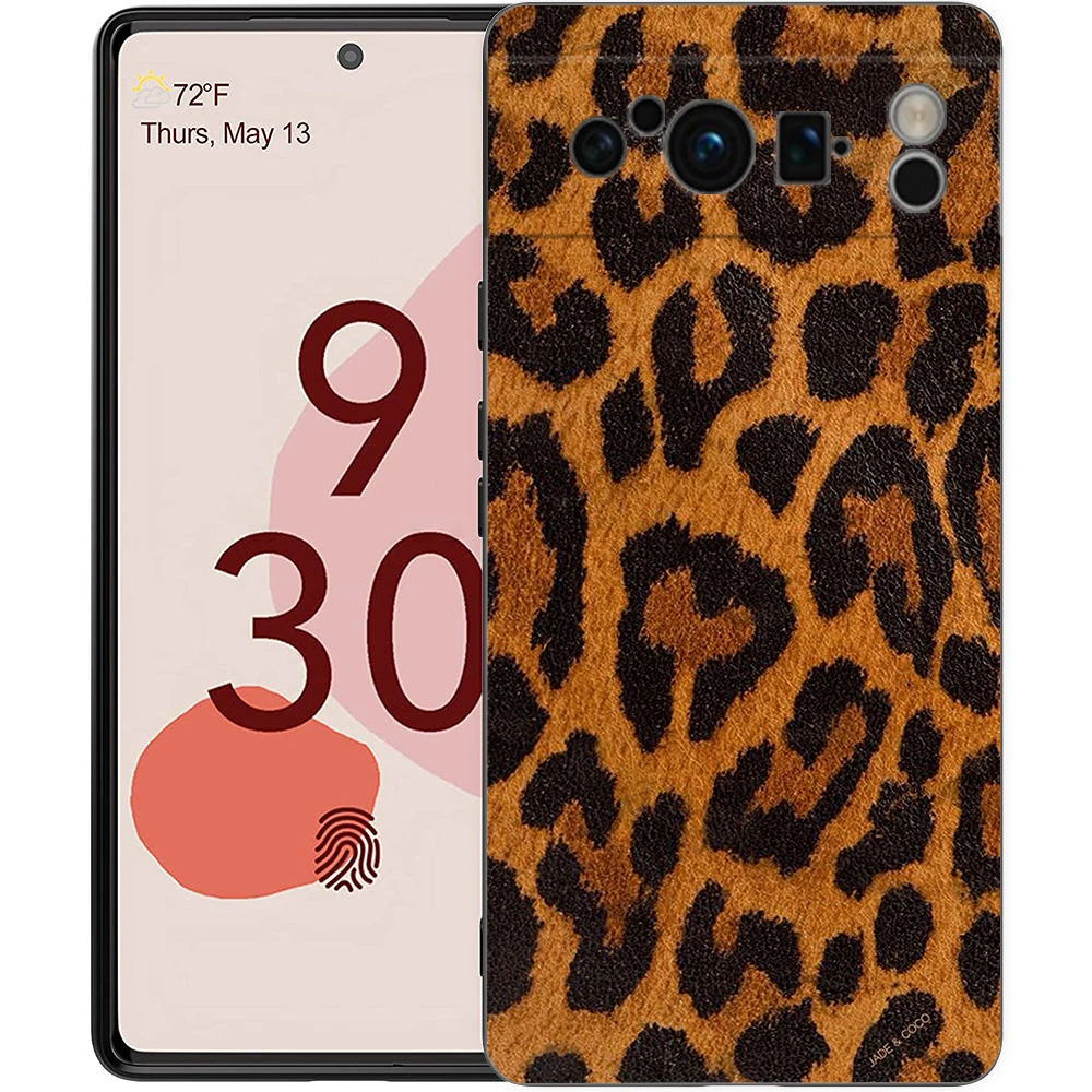 Black Shockproof TPU Phone Case with Fashion Tiger and Leopard Print Design