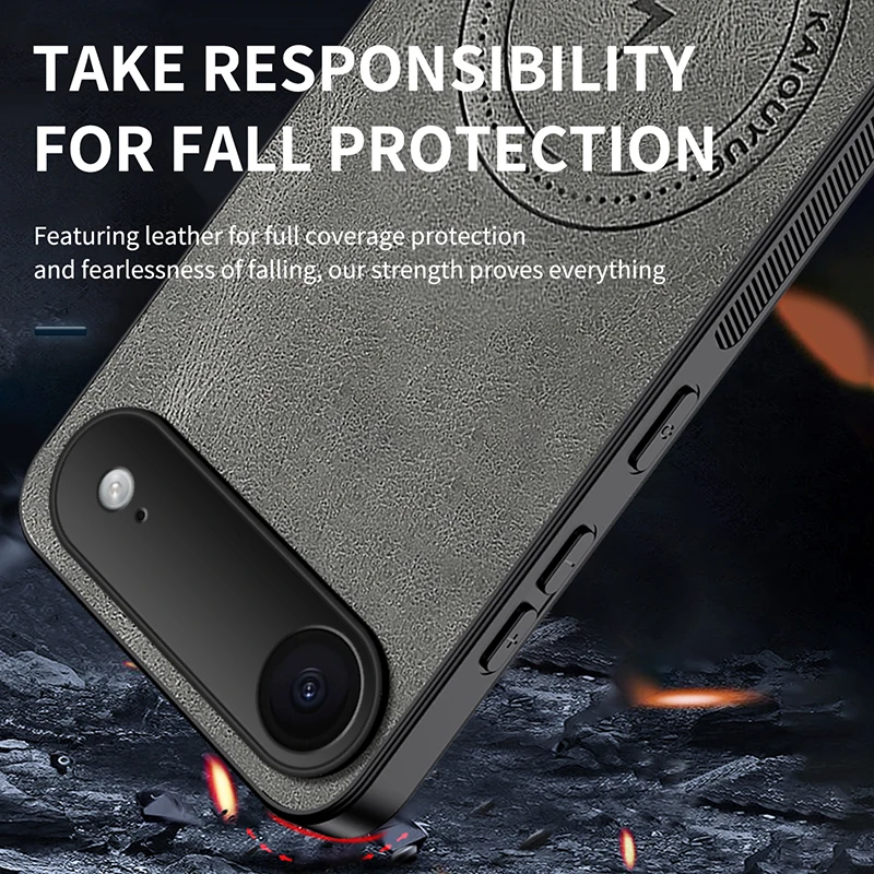Luxury Magnetic Wireless Charging Phone Case - Shockproof Matte Leather Back Cover