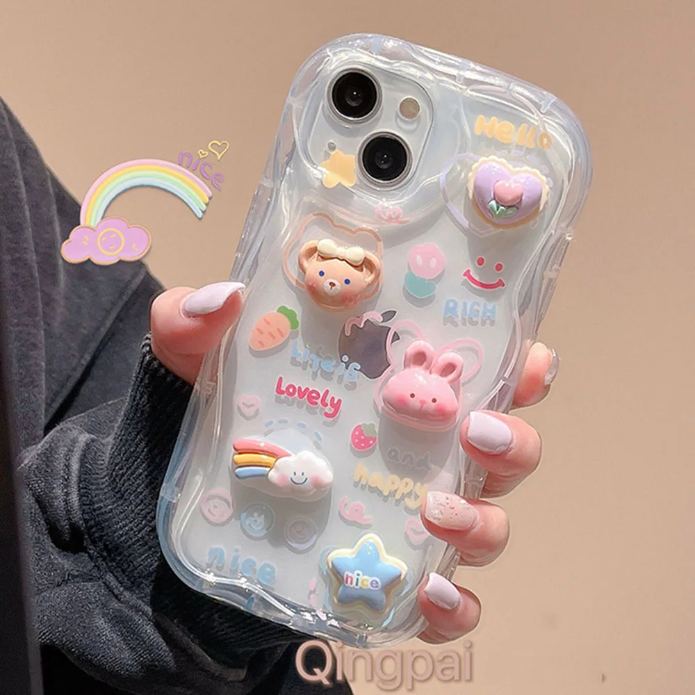 iPhone - misakiさん専用 Korean 3D Cartoons Bear Star Silicone Clear Soft Phone Case