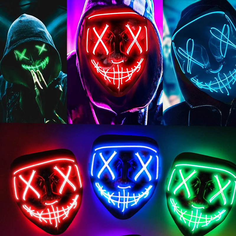 Halloween Neon Led Purge Mask Carnival Party Masks Light Luminous In The Dark Funny Cosplay Costume festival Kids gifts Toys