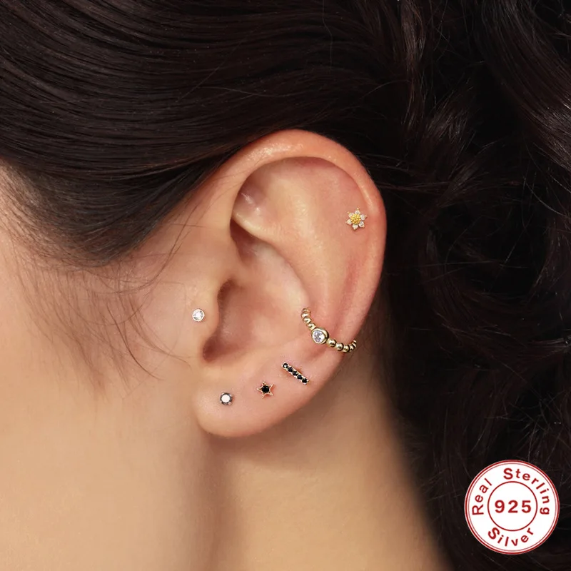 Kasfree Sterling Silver Flat Back Stud Earrings 16G Cartilage Earring  Internally Threaded Earrings Piercing Tragus Earrings for Women