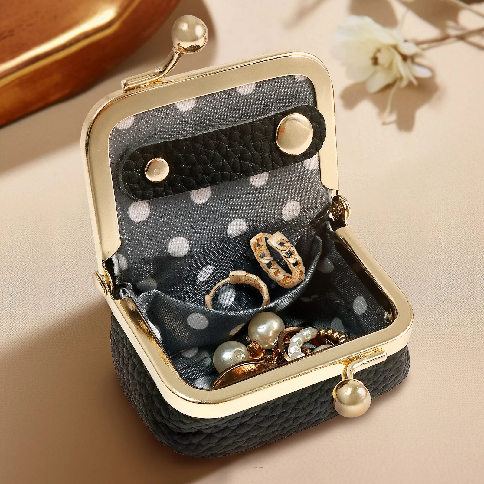 Vintage Leather Mini Jewelry Box Portable Travel Jewelry Case with
