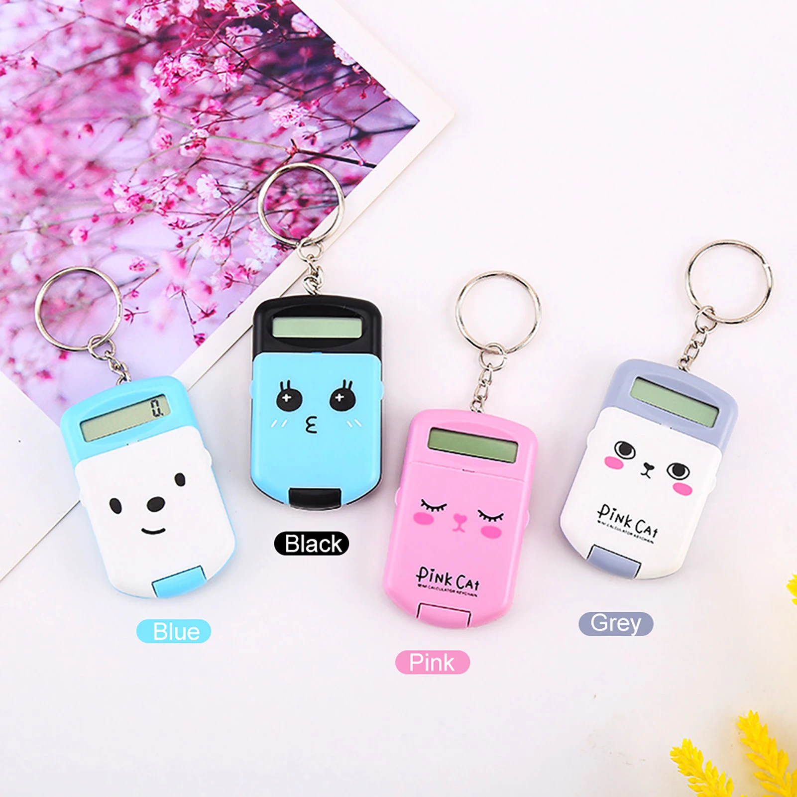 Mini Calculator Cute Cartoon with Keychain 8 Digits Display Portable Pocket Size Calculator for Children Students School