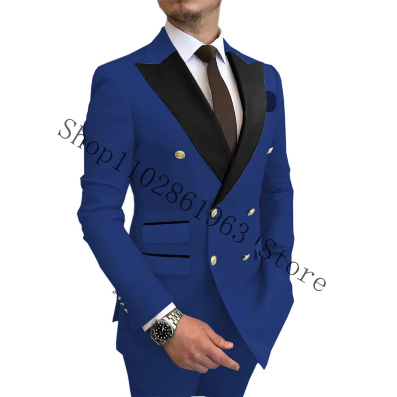 White Double Breasted Men Suits 2 Pieces Peaked Lapel Slim Fit Wedding Groom Tuxedos Men Blazer Jacket Costume Homme Mariage