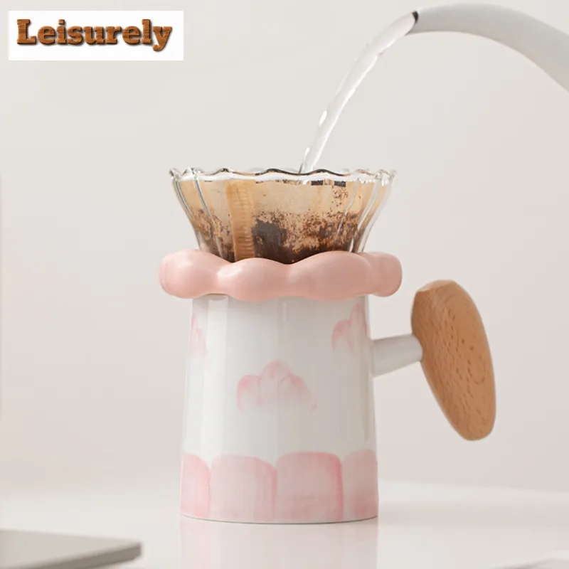 Cloud V Style Funnel Conical Hand Brew Coffee Filter Cup Spiral Pattern Drip Flowing Glaze Filter Handle Coffee Mug Utensil Gift