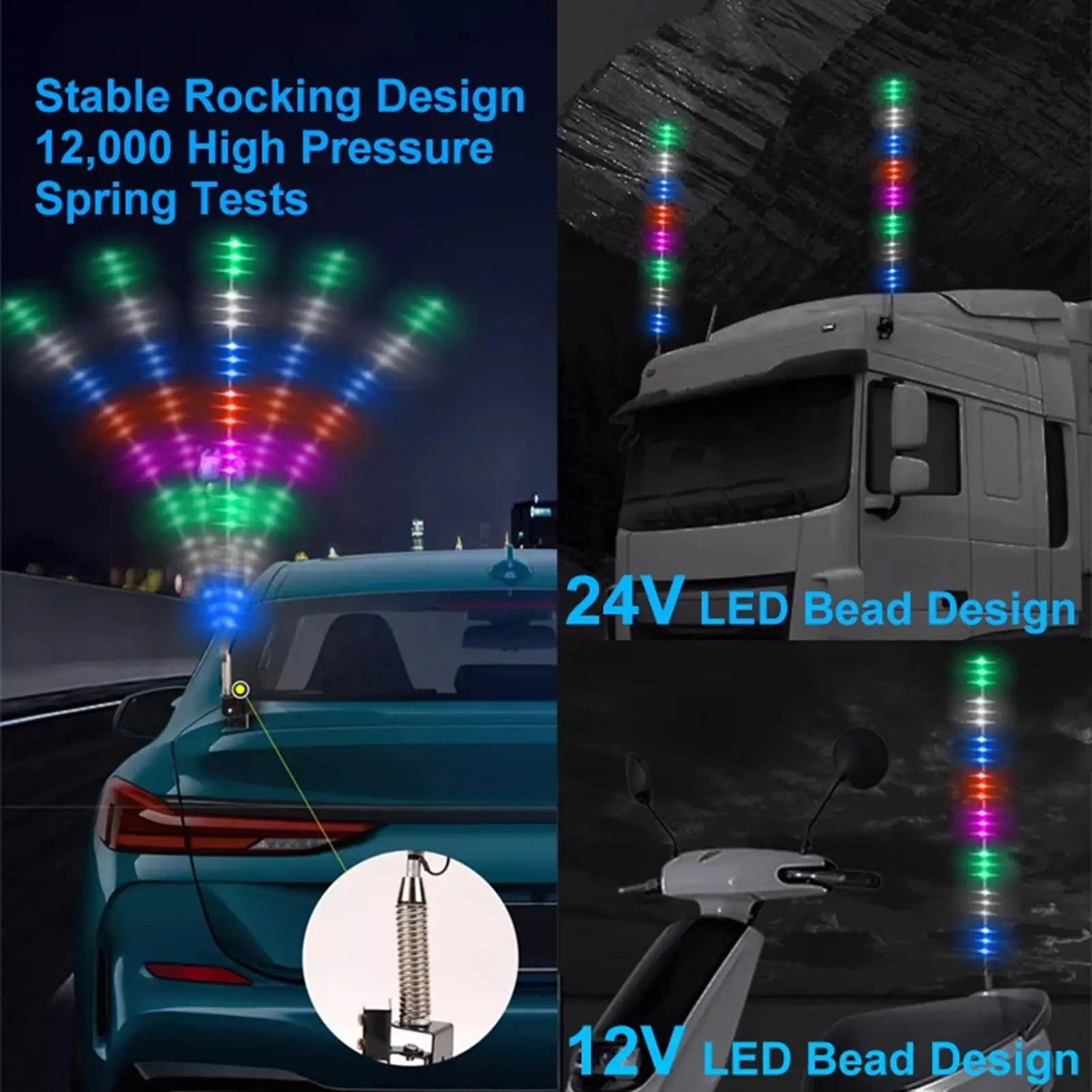 Flash Lights for Car Waterproof RGB Flash Lights Vehicles Heatproof Marquee Lamp 12-24V Auto Lights for Business Trip Commuting