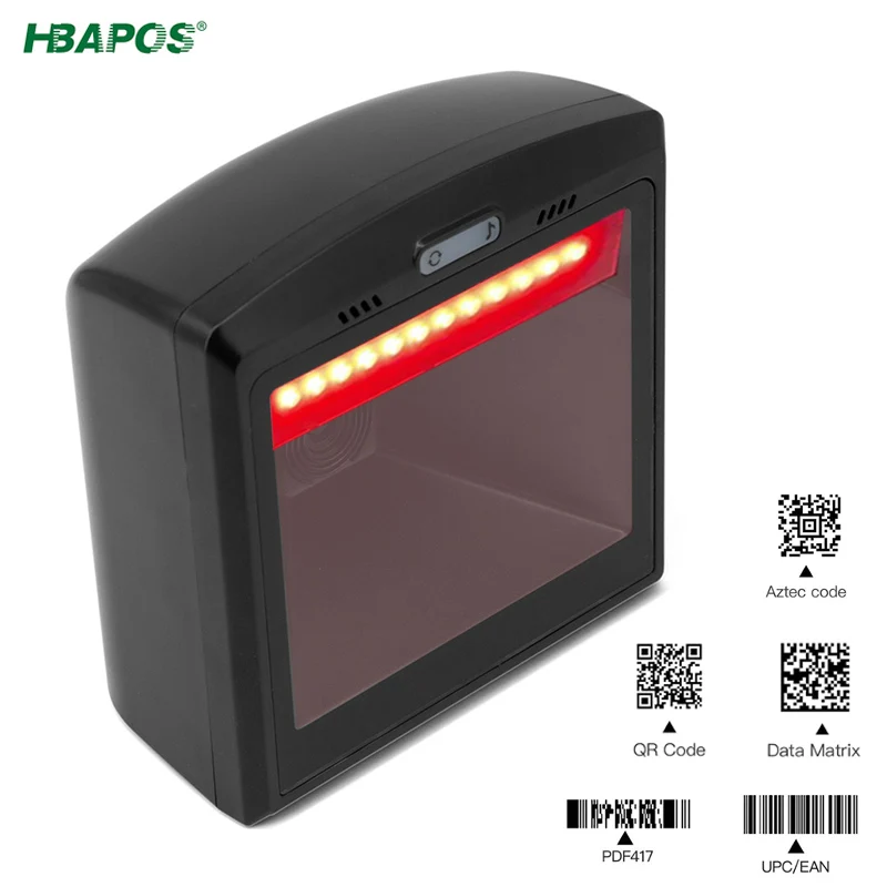 HBAPOS 핸즈프리 2D 1D 바코드 스캐너, 전방향 데스크탑 자동 QR 바코드 리더, POS PC 윈도우용 