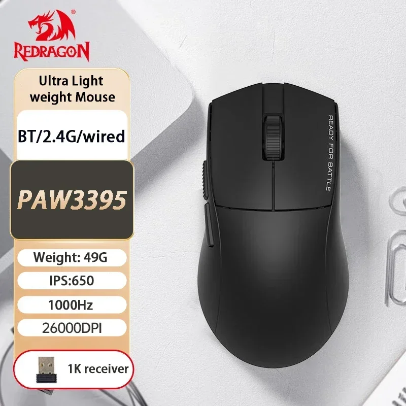 Redragon G49 Pro Wireless Mouse Bluetooth Three mode 2.4G Lightweight 26000DPI Ergonomic E-sports Gamer PC Gaming Mouse