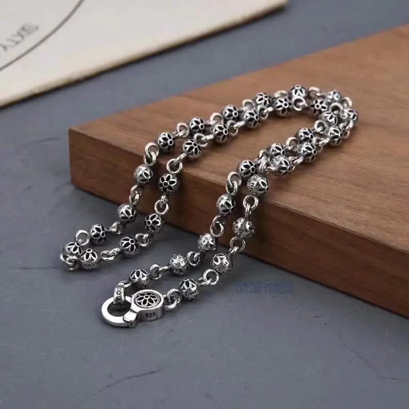 

S925 pure silver popular explosion payments cherry blossoms round necklace with clavicle chain men women