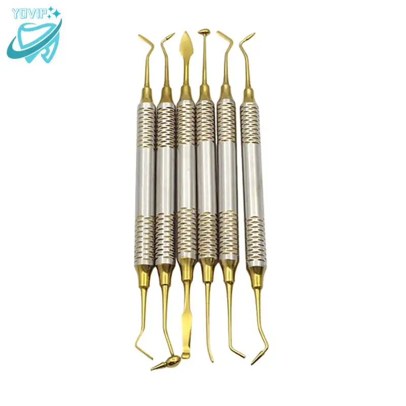 6pcs Dental Composite Resin Filling Spatula Titanium plated Head Resin Filler Set thick handle Restoration set Dental Instrument