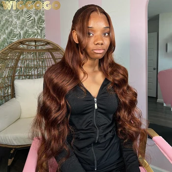 Wiggogo 브라운 바디 웨이브 Hd 레이스 프론트 가발, 13X6 Hd 레이스 프론트 가발, 13X4 레이스 프론트 가발, 초콜릿 브라운 레이스 프론트 인모 가발