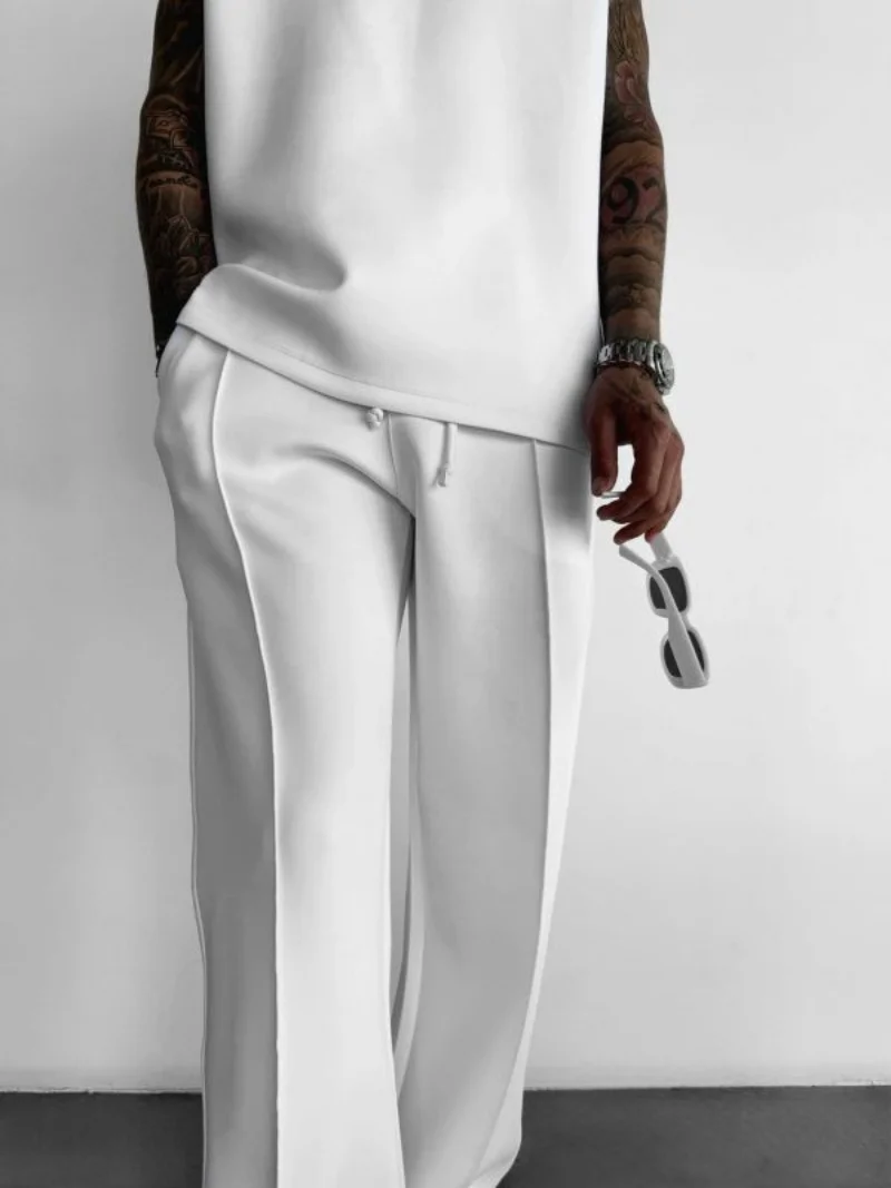New men's casual pants, stylish and comfortable elastic waist drawstring single-line pleated solid color pocket mops pants 6
