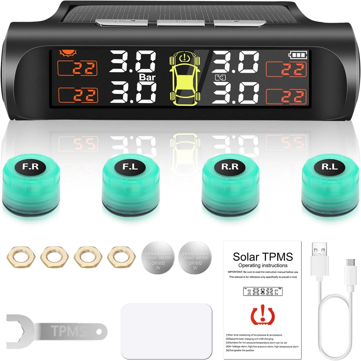 Tpms Tyre Pressure Monitoring System With Detached Bracket 5 Alarm | INDIA - View #3