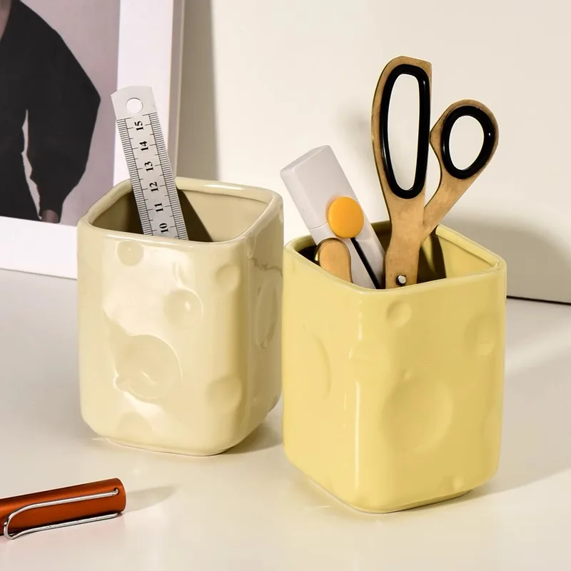 Nordic Home Decoration Bathroom Organizer Makeup Brush Holder Storage Canister Cosmetic Container Ceramic Pen Holder For Office 3
