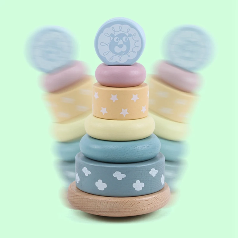 

Wooden Stacking Tower,Macaron Colored Non-Reverse Educational Toys Handmade Wooden Toy For Stacking For Childs Gifts