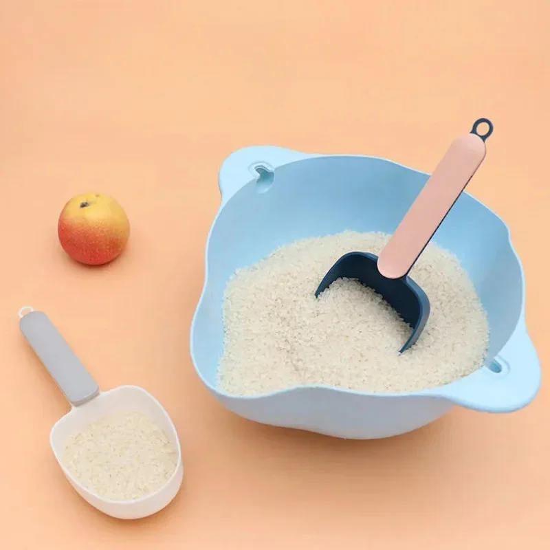Household Rice Spoons, Multifunctional Kitchen Coarse Grain Spoons, Plastic Long Handle with Snap Closure Clip, Practical