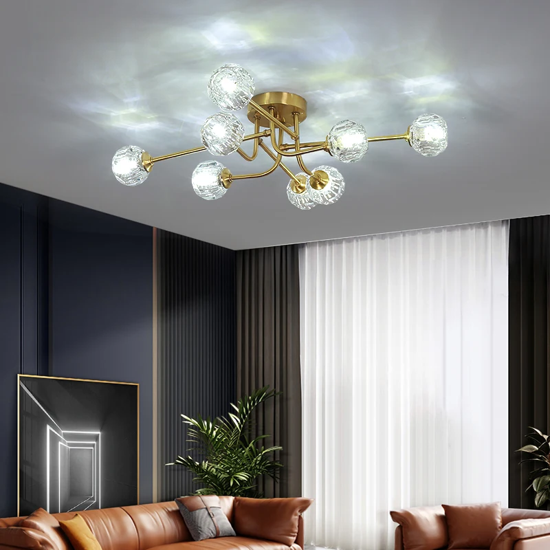 

Copper Crystal Led Chandelier Pendant Lamp Modern Luxury For Living Room Dining Room Kitchen Villa Gold Ceiling Hanging light G9