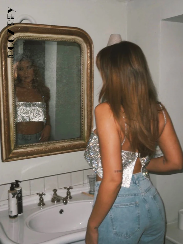 BoozRey 2022  Y2K ڸ ž  μҸ Ƽ   İƼ Ʈ Backless  ũ ž Ŭ м