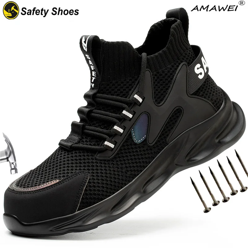 

AMAWEI Work Safety Shoes For Men Lightweight Protective Work Sneakers Steel Women Toe Shoes Anti-smashing Anti-piercing Boots