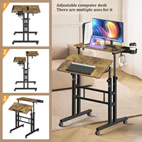 Small Standing Desk with Wheels Mobile DeskS Portable Standing Desk Walking Pad Adjustable Height Rolling Tall DeskS (Brown) 2
