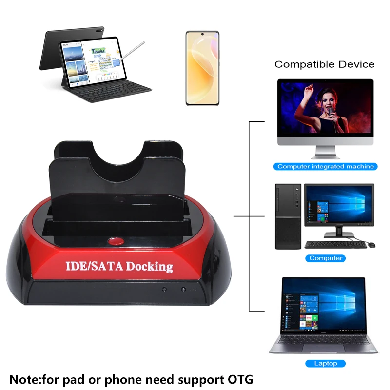 USB-2.5/3.5인치 SATA IDE 하드 드라이브 HDD SSD 리더 도킹 스테이션 듀얼 베이 외장 디스크 박스 인클로저 케이스 HD 외장형