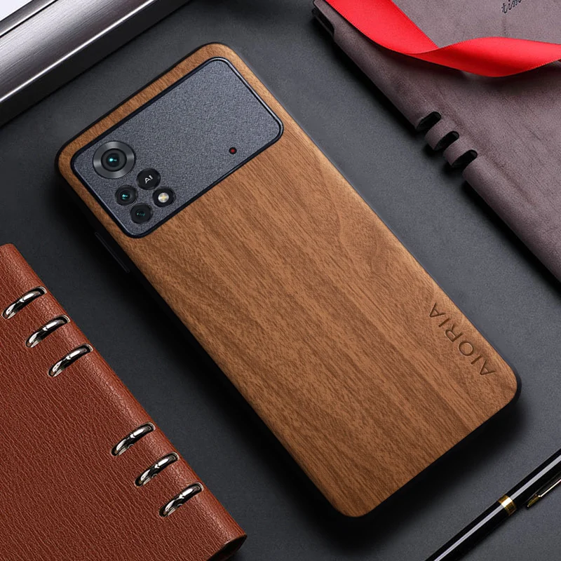 Bamboo Wood Pattern Leather Four-Corner Protective Back Cover