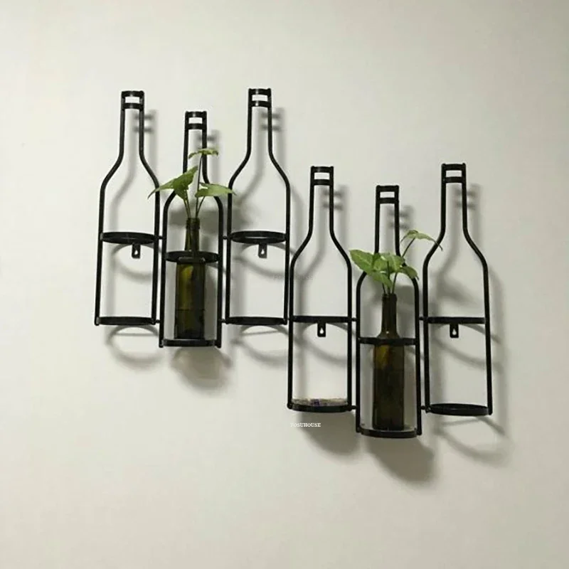 European Wall-mounted Wine Rack Home Creative Wine Cabinet Retro Bar Furniture Restaurant Bar Wrought Iron Wall Art Decorations