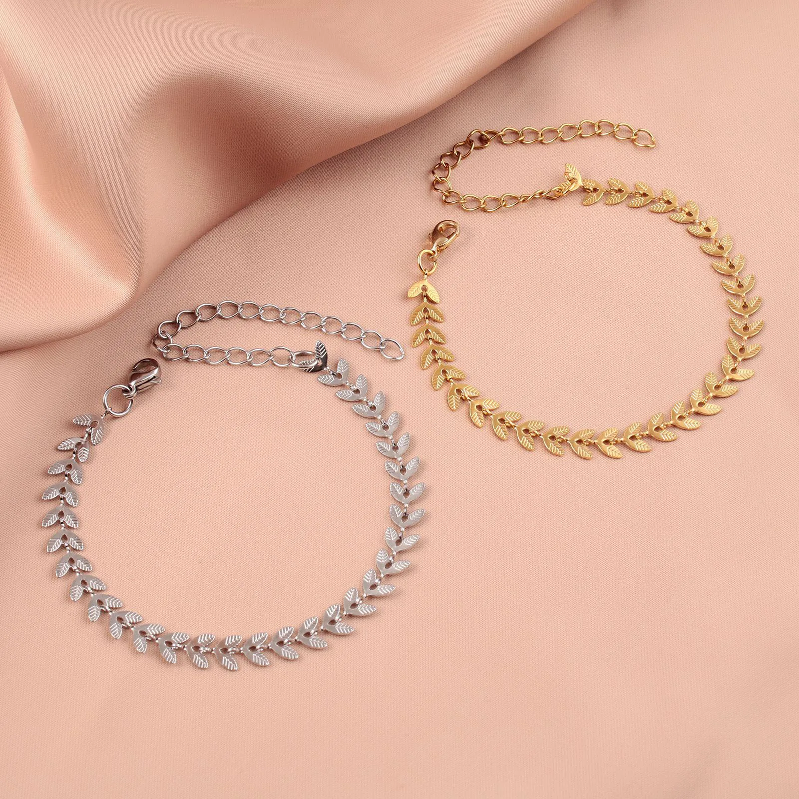 

1 Pc 304 Stainless Steel Stylish Bracelets Gold Color Silver Color Leaf Fashion Jewelry Gift For Women Girl Bracelet 16cm long,