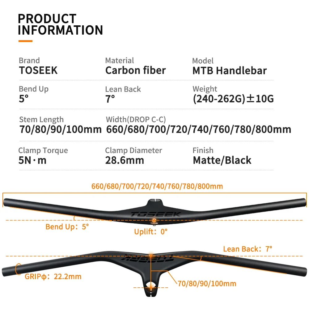 Mountain Bike MTB 28.6mm Full Carbon Fiber Integrated Handlebar 720/740/760/780/800mm Stem 70/80/90/100mm Bicycle Parts